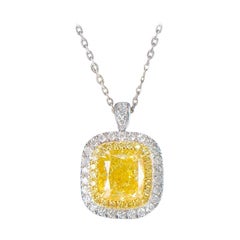 2 Carat Yellow Diamond Necklace 18k White Gold