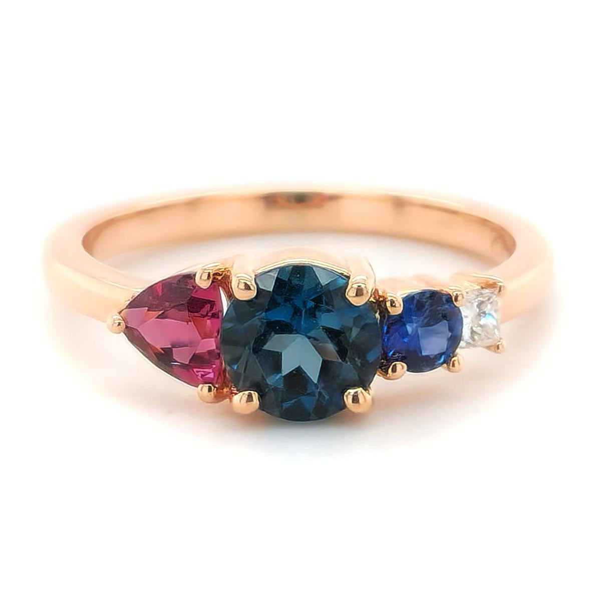 1.52 Carats Tourmaline, Rhodolite Garnet, Sapphire, and Diamond Ring In New Condition For Sale In Los Angeles, CA