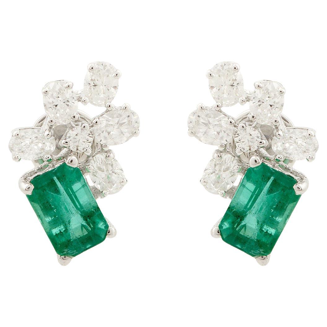 1.52 Carats Zambian Emerald Diamond 14 Karat Gold Stud Earrings