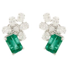 1.52 Carats Zambian Emerald Diamond 14 Karat Gold Stud Earrings