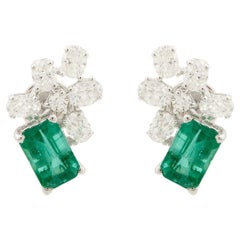1.52 Carats Zambian Emerald Diamond 14 Karat Gold Stud Earrings