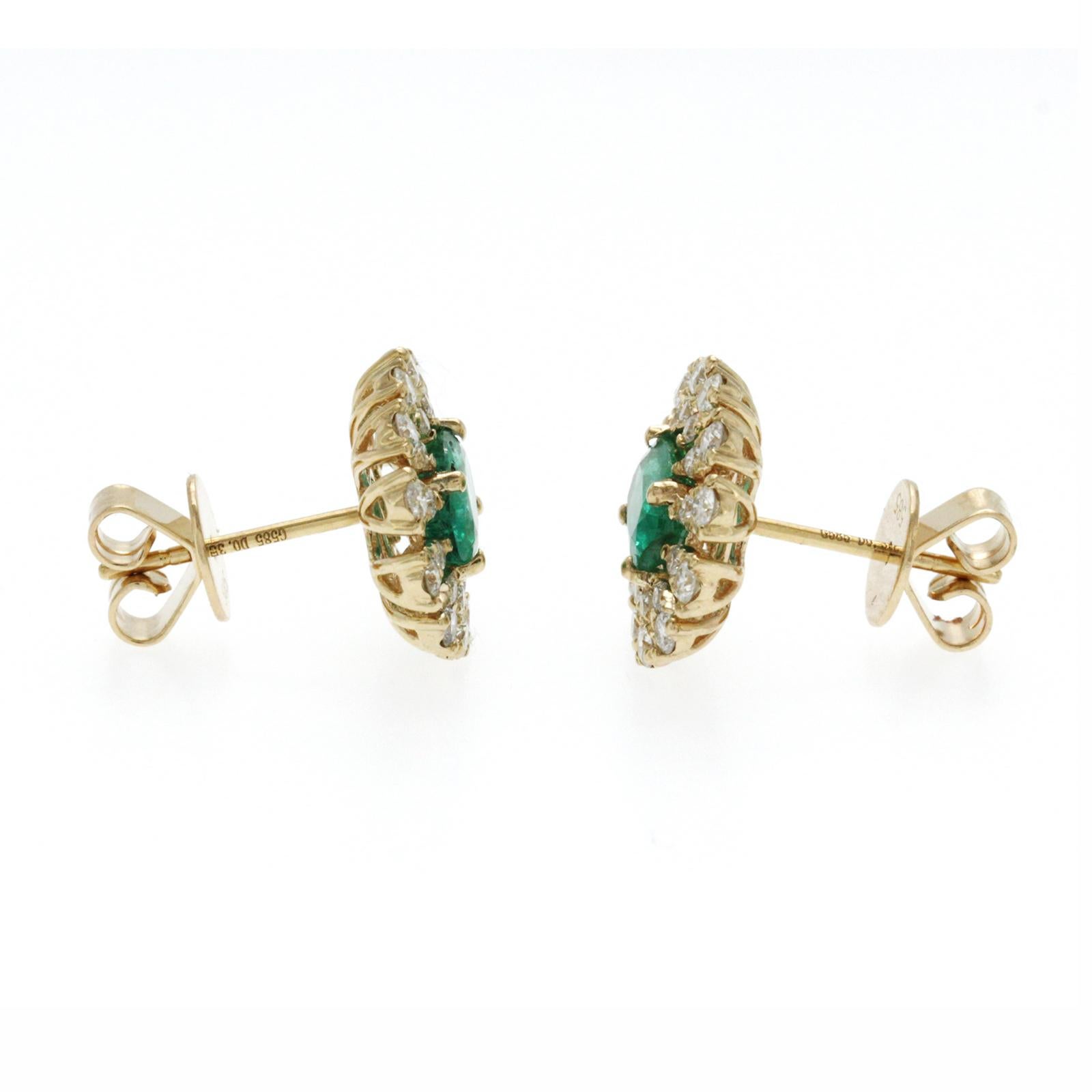 Women's or Men's 1.52 CT Colombian Emerald & 0.75 CT Diamonds 14K White Gold Stud Earrings For Sale