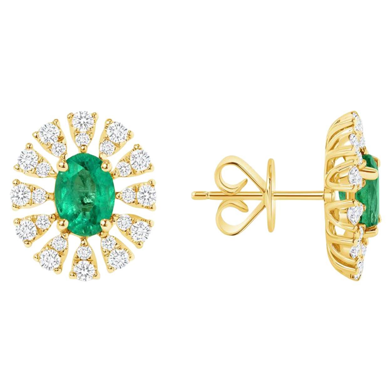 1.52 CT Colombian Emerald & 0.75 CT Diamonds 14K White Gold Stud Earrings