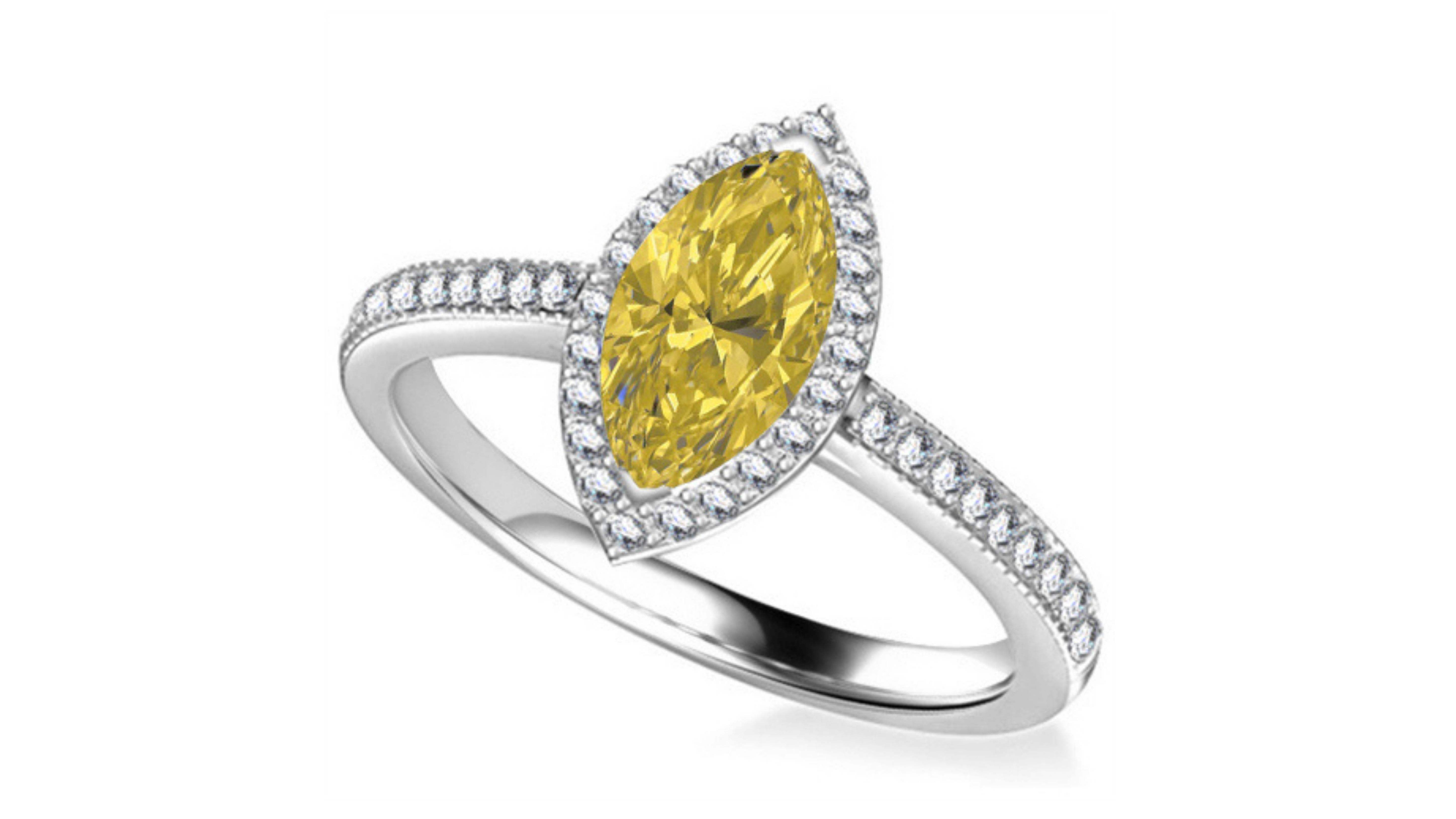 Women's 2 Ct Fancy Yellow Diamond Ring 18k White Gold For Sale
