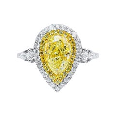 2 Ct Fancy Yellow Diamond Ring 18k White Gold