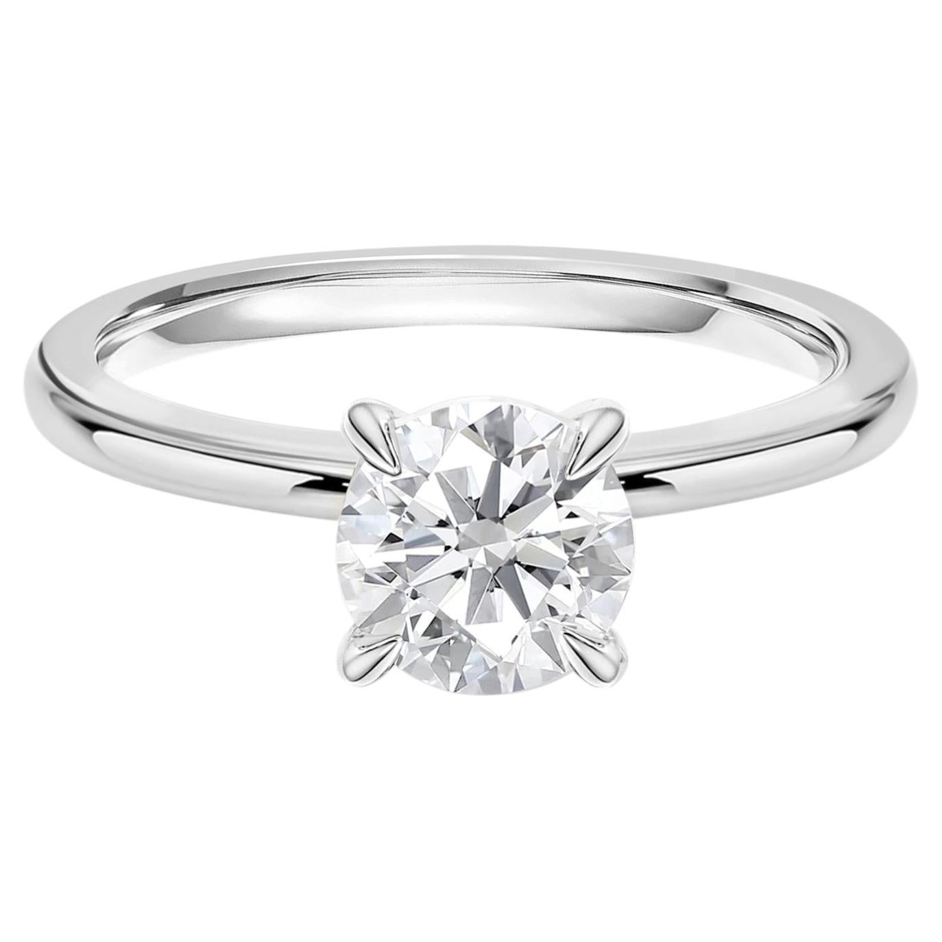1.52 Ct Natural Round Diamond Classic Solitaire Ring, 18K White Gold