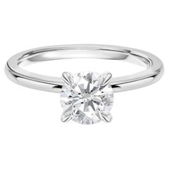 1.52 Ct Natural Round Diamond Classic Solitaire Ring, 18K White Gold