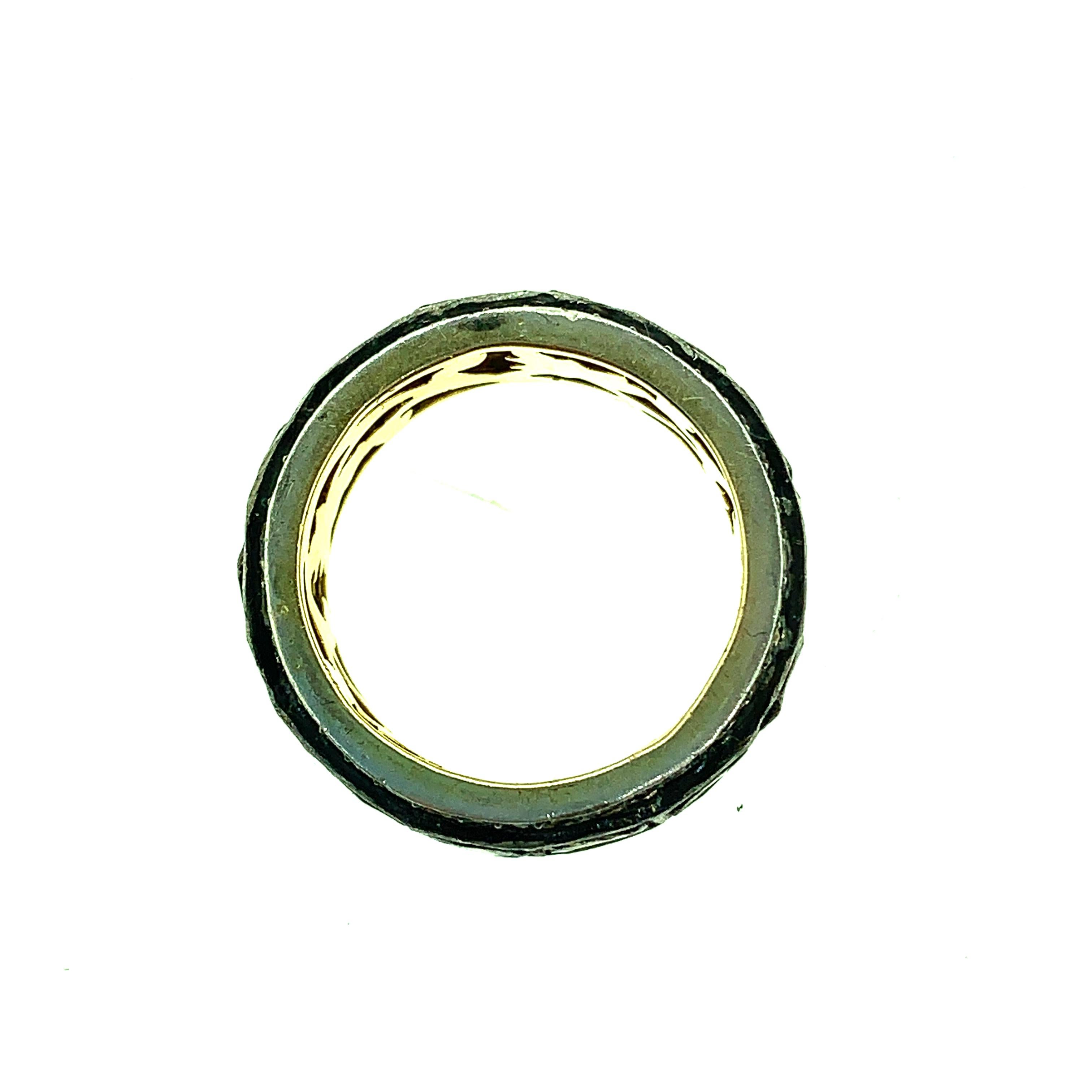 1.52Ct Old Mine Cut 'Polki Diamond' Ring Band Oxidized Sterling Silver, 14K Gold In New Condition For Sale In New York, NY