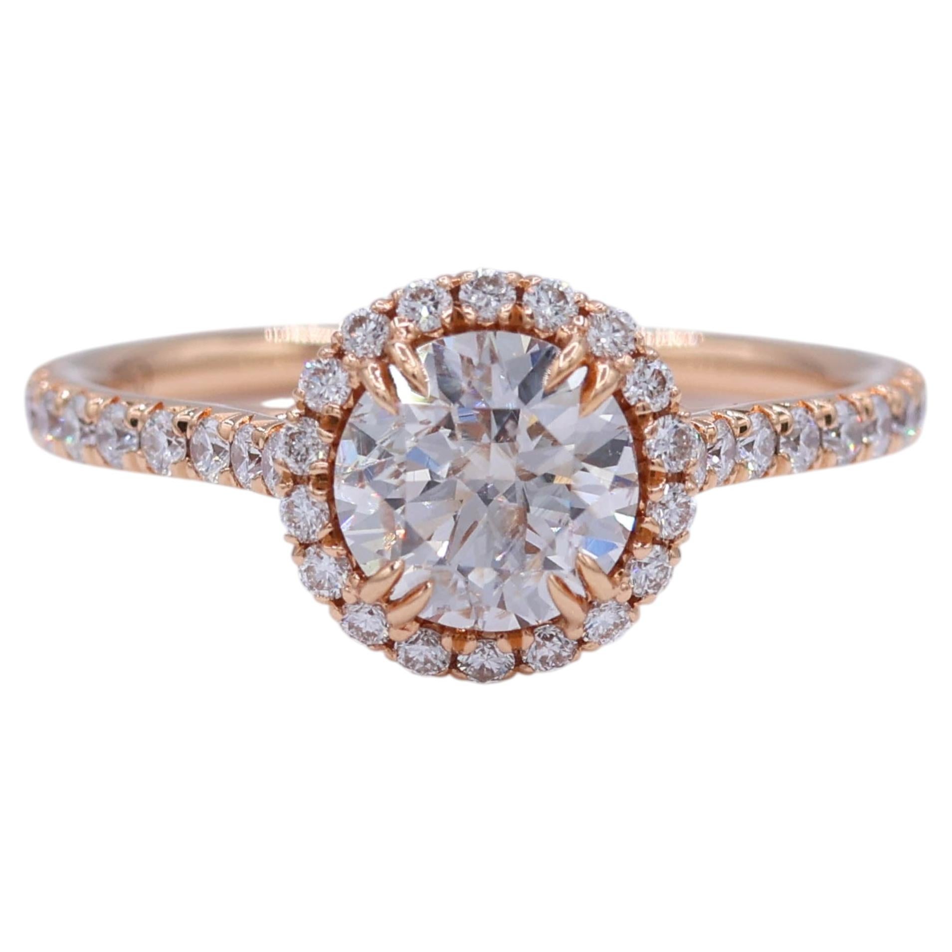 1.52 CTW GIA Certified Faint Pinkish Brown Diamond Halo Ring 18k Rose Gold