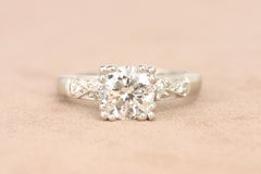 1.52 Total Carat Round Diamond 1950s-Inspired Platinum Engagement Ring