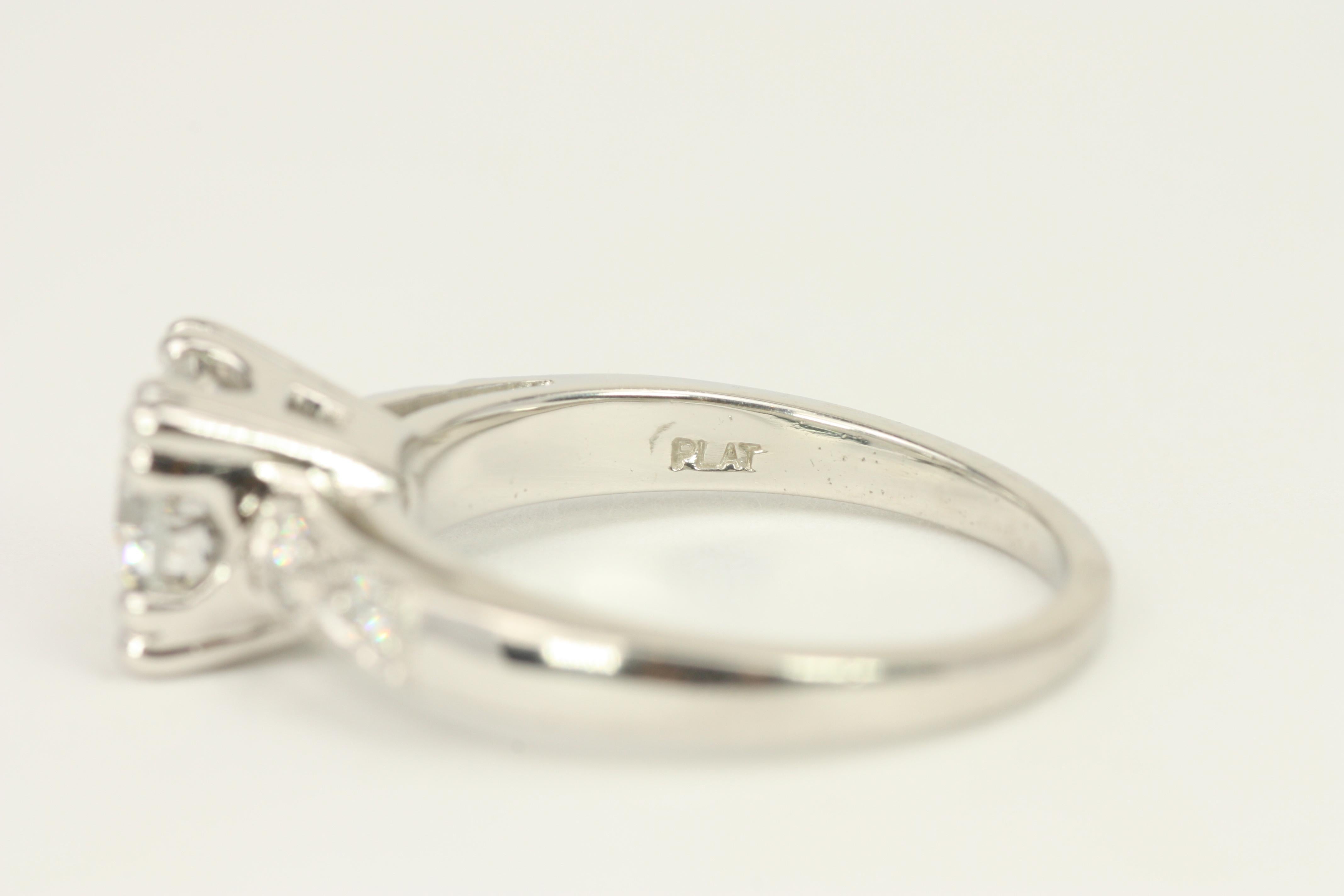 1.52 Total Carat Round Diamond 1950s-Inspired Platinum Engagement Ring For Sale 4