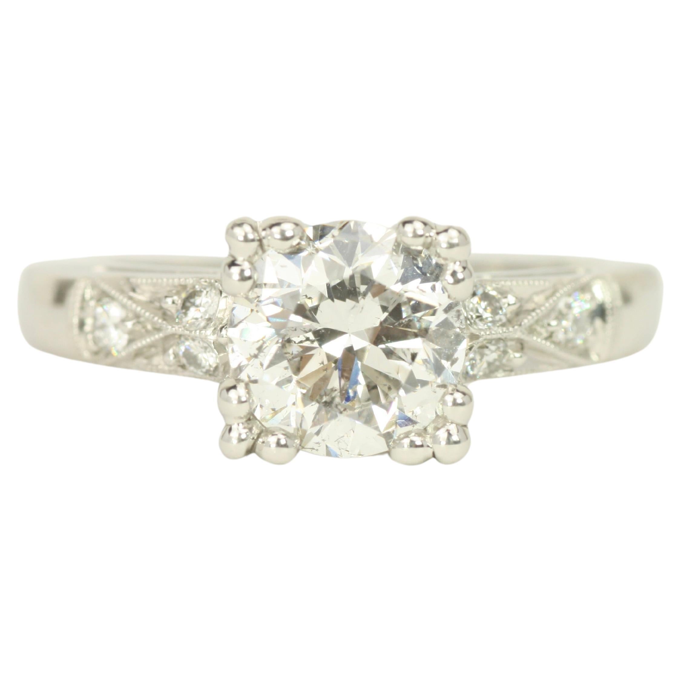 1.52 Total Carat Round Diamond 1950s-Inspired Platinum Engagement Ring