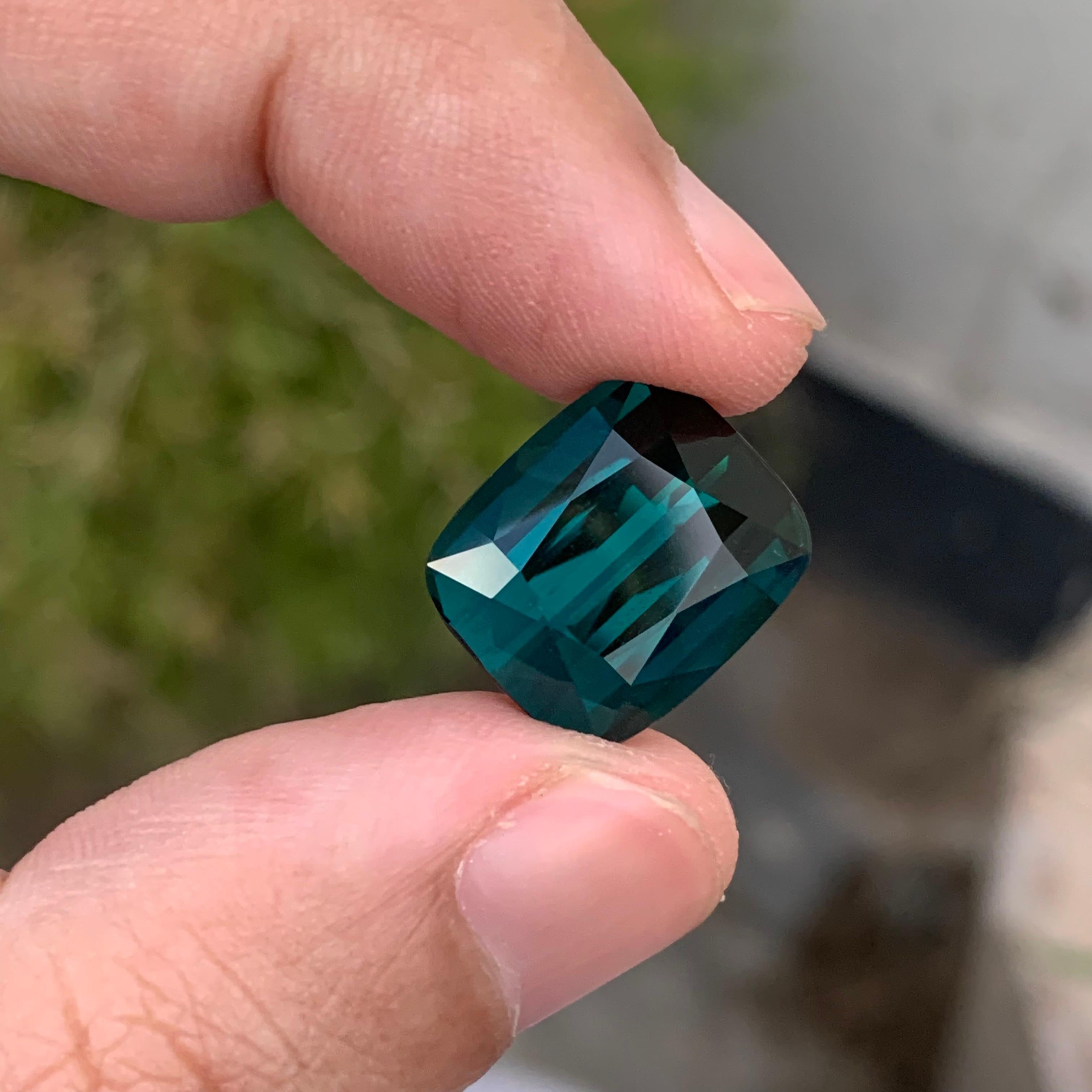 Cushion Cut 15.20 Carat Natural Loose Indicolite Tourmaline Big Cushion Shape Gemstone For Sale