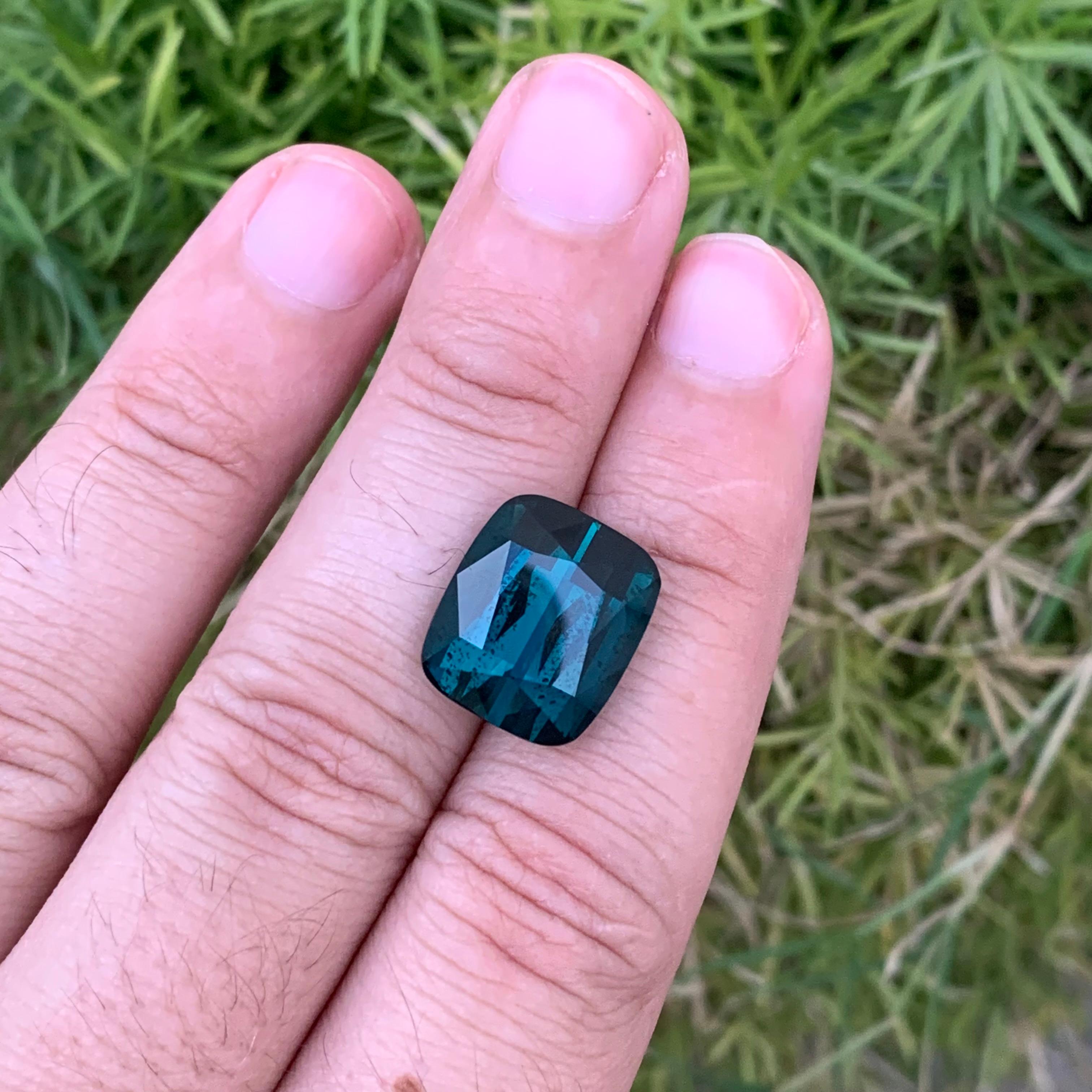 15.20 Carat Natural Loose Indicolite Tourmaline Big Cushion Shape Gemstone For Sale 1