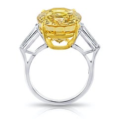 15.20 Carat Oval Yellow Sapphire and Diamond Platinum and 18k Yellow Gold Ring