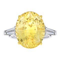 15.20 Carat Oval Yellow Sapphire and Diamond Platinum and 18k Yellow Gold Ring