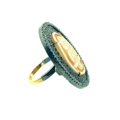 15.20 Carat Diamond, 1.40 Carat Sapphire, Owl Cameo Sterling Silver 14K Gold