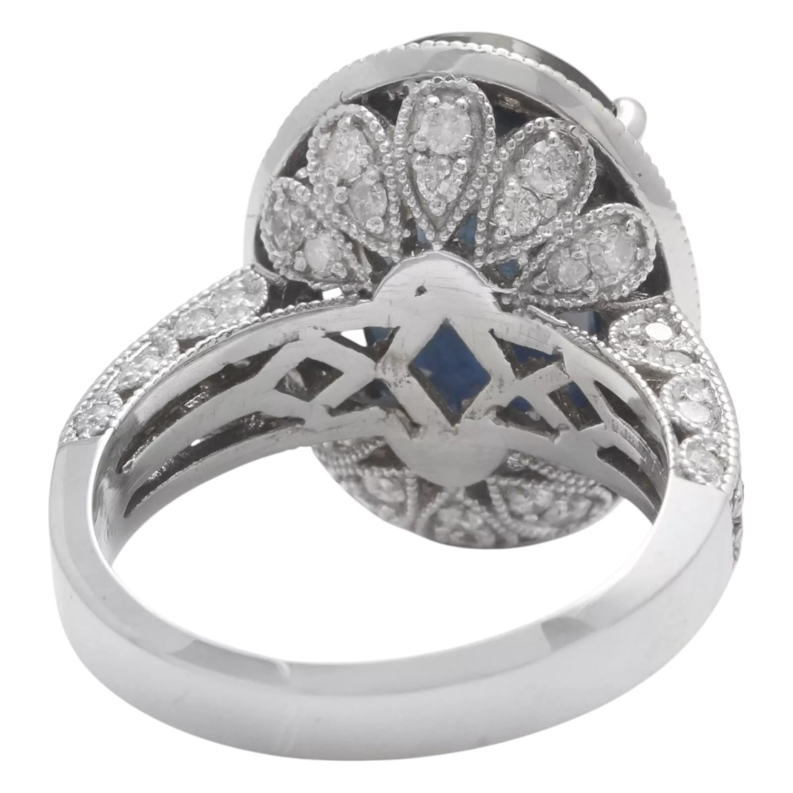 15.20 Carats Natural Sapphire and Diamond 14K Solid White Gold Ring In New Condition For Sale In Los Angeles, CA