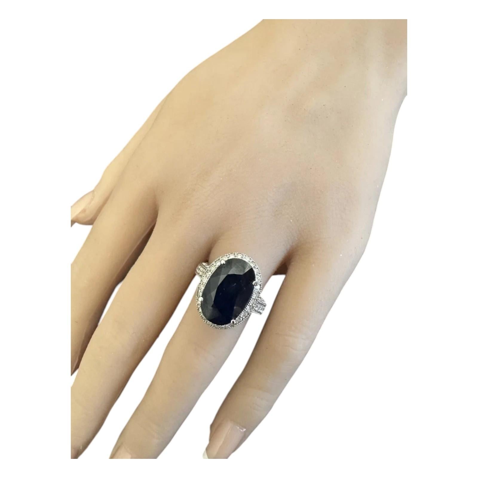 15.20 Carats Natural Sapphire and Diamond 14K Solid White Gold Ring For Sale 1