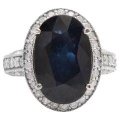 Bague en or blanc massif 14 carats avec saphir naturel de 15,20 carats et diamants