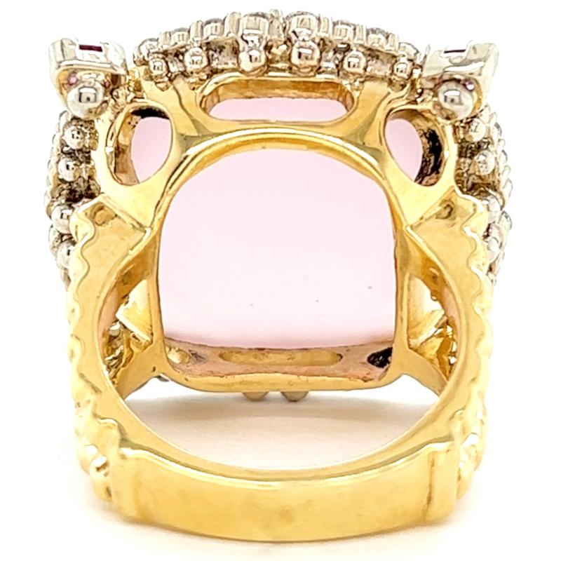 15.20 Carats Rose Quartz Diamond Pink Tourmaline 18K Yellow Gold Cocktail Ring 1