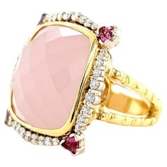 15.20 Carats Rose Quartz Diamond Pink Tourmaline 18K Yellow Gold Cocktail Ring