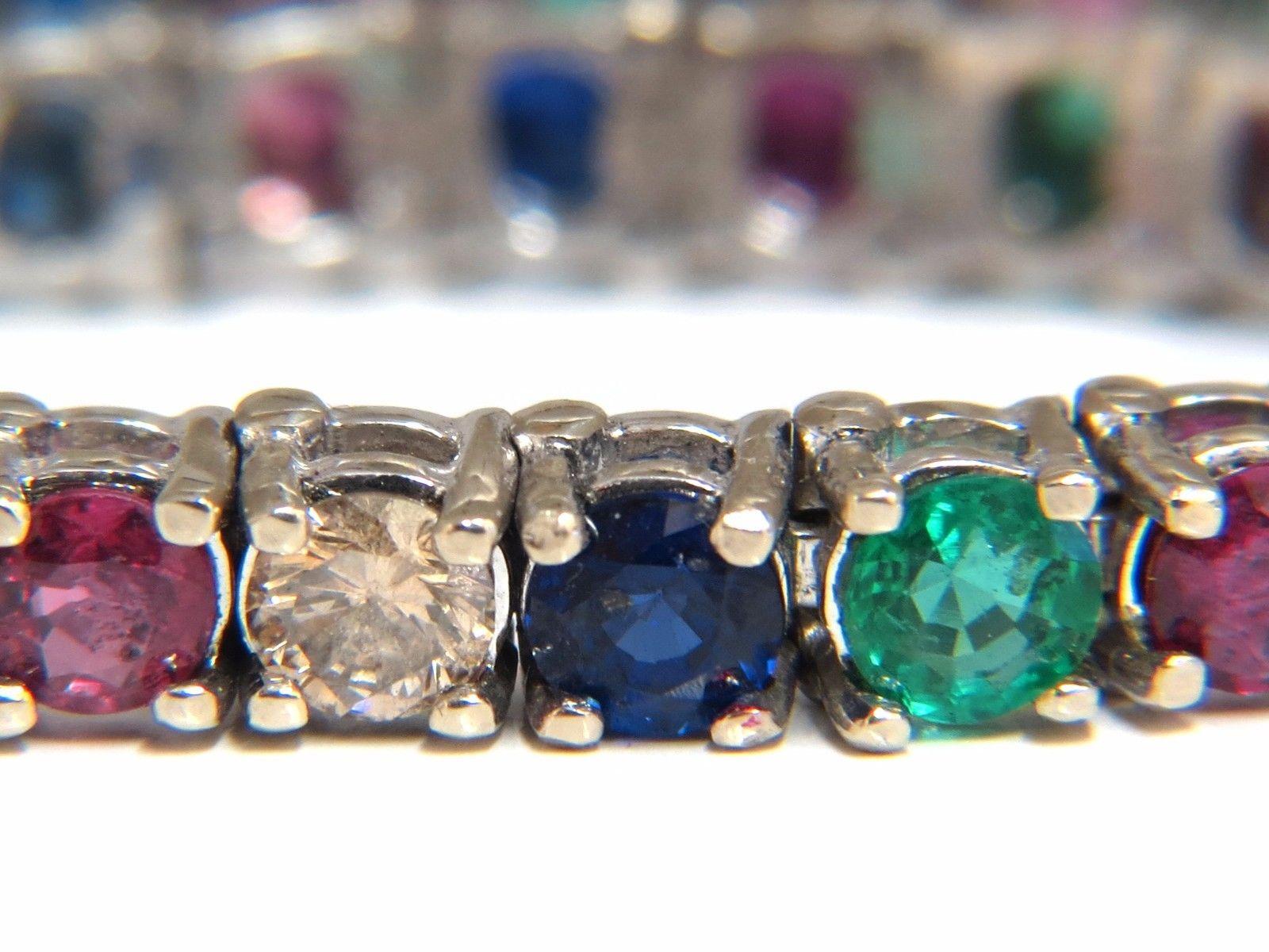 Round Cut 15.20ct natural ruby emerald sapphires diamond diamond tennis bracelet 14kt
