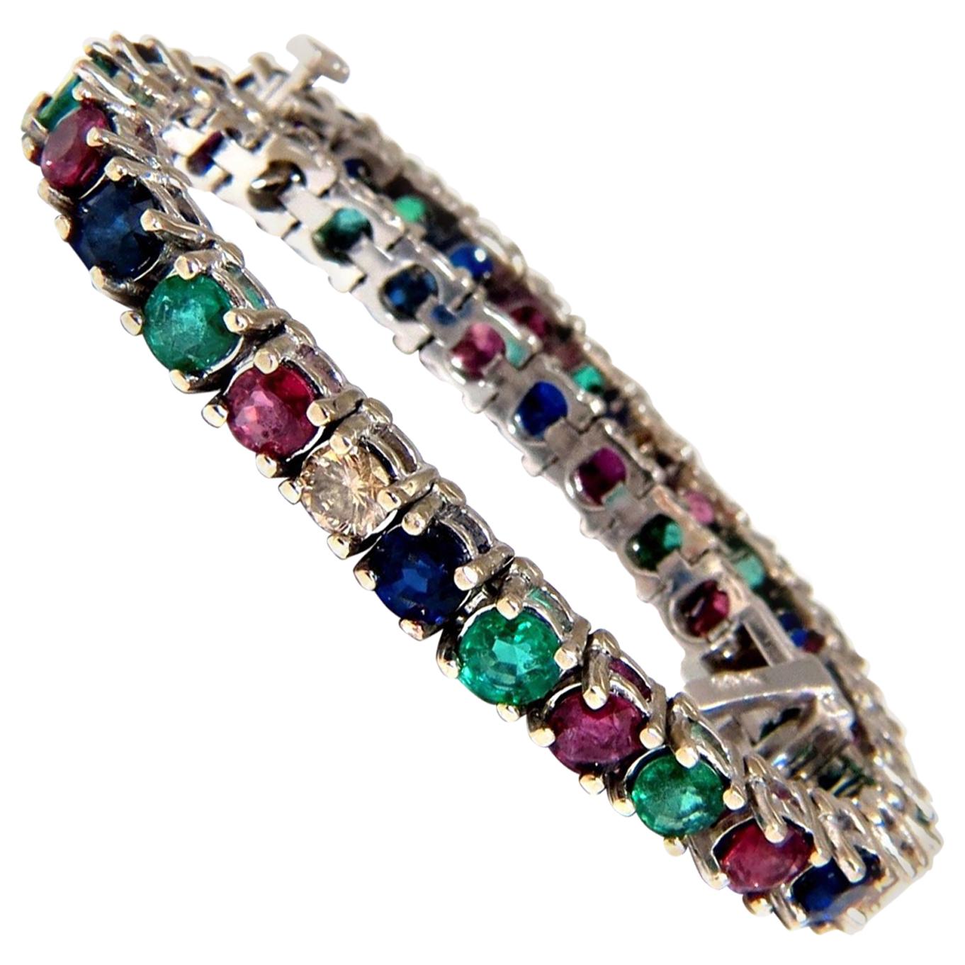 15.20ct natural ruby emerald sapphires diamond diamond tennis bracelet 14kt