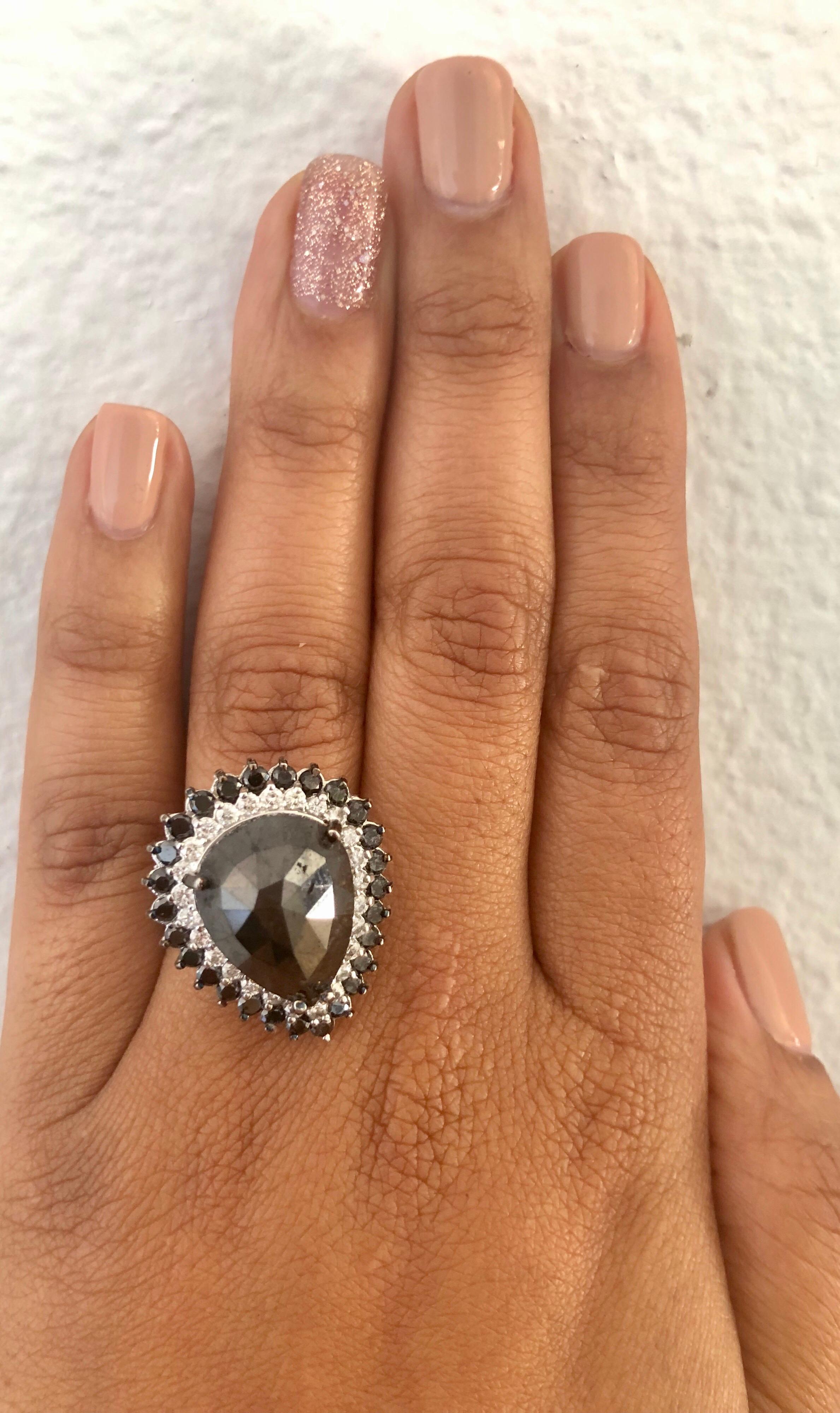 15.21 Carat Black and White Diamond 14 Karat White Gold Cocktail Ring In New Condition In Los Angeles, CA