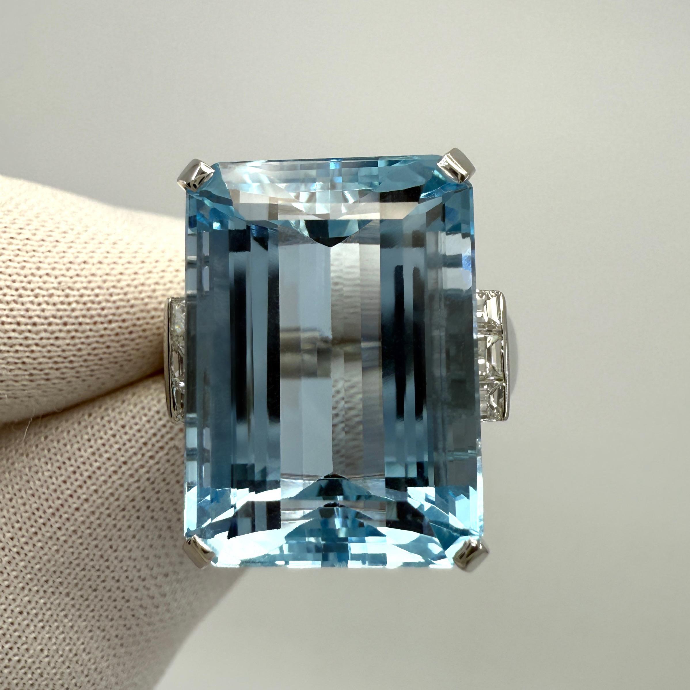 Platinring 15.21 Karat feiner Santa Maria Blauer Aquamarin im Smaragdschliff und Diamant im Angebot 6
