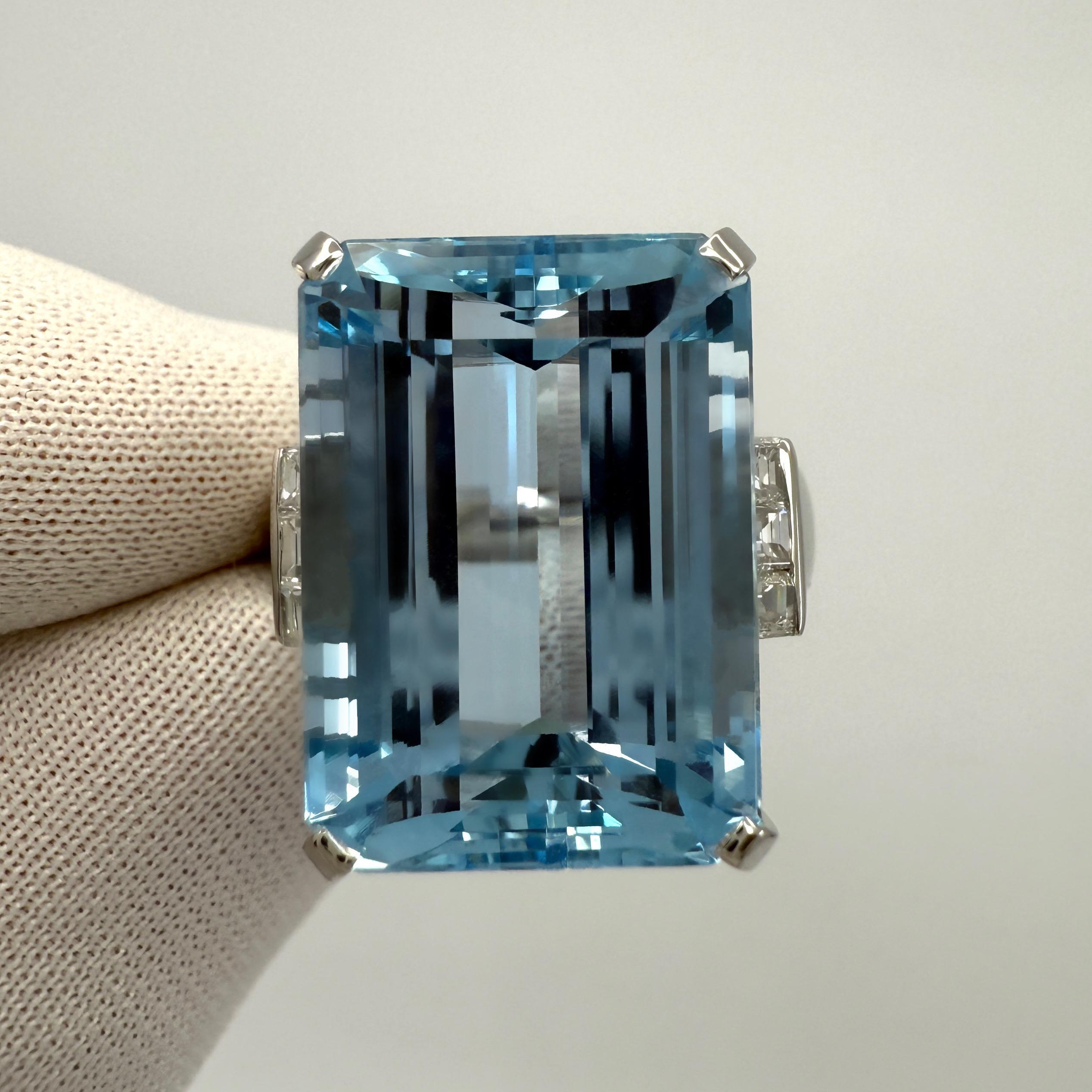 Platinring 15.21 Karat feiner Santa Maria Blauer Aquamarin im Smaragdschliff und Diamant für Damen oder Herren im Angebot