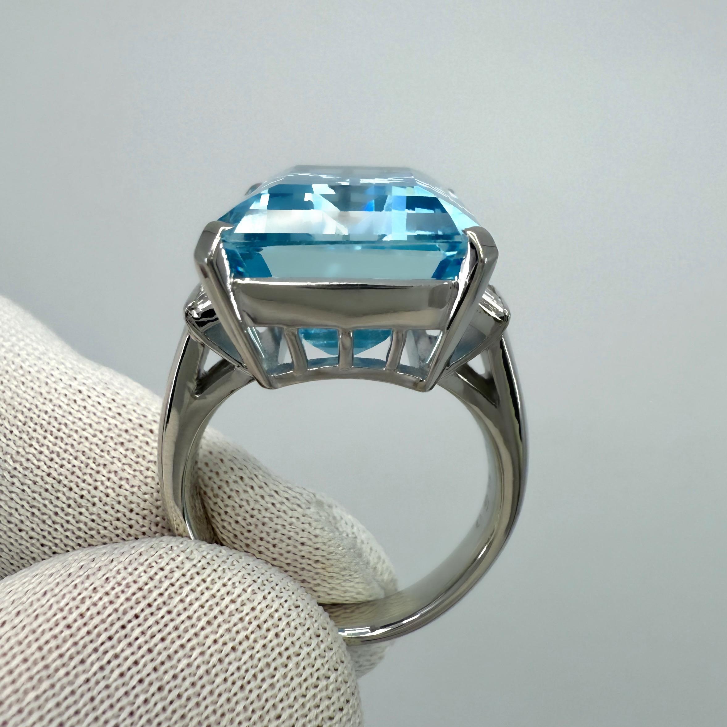 Platinring 15.21 Karat feiner Santa Maria Blauer Aquamarin im Smaragdschliff und Diamant im Angebot 2