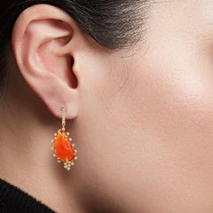 15.22 Carat Fire Opal 14 Karat Gold Diamond Drop Earrings