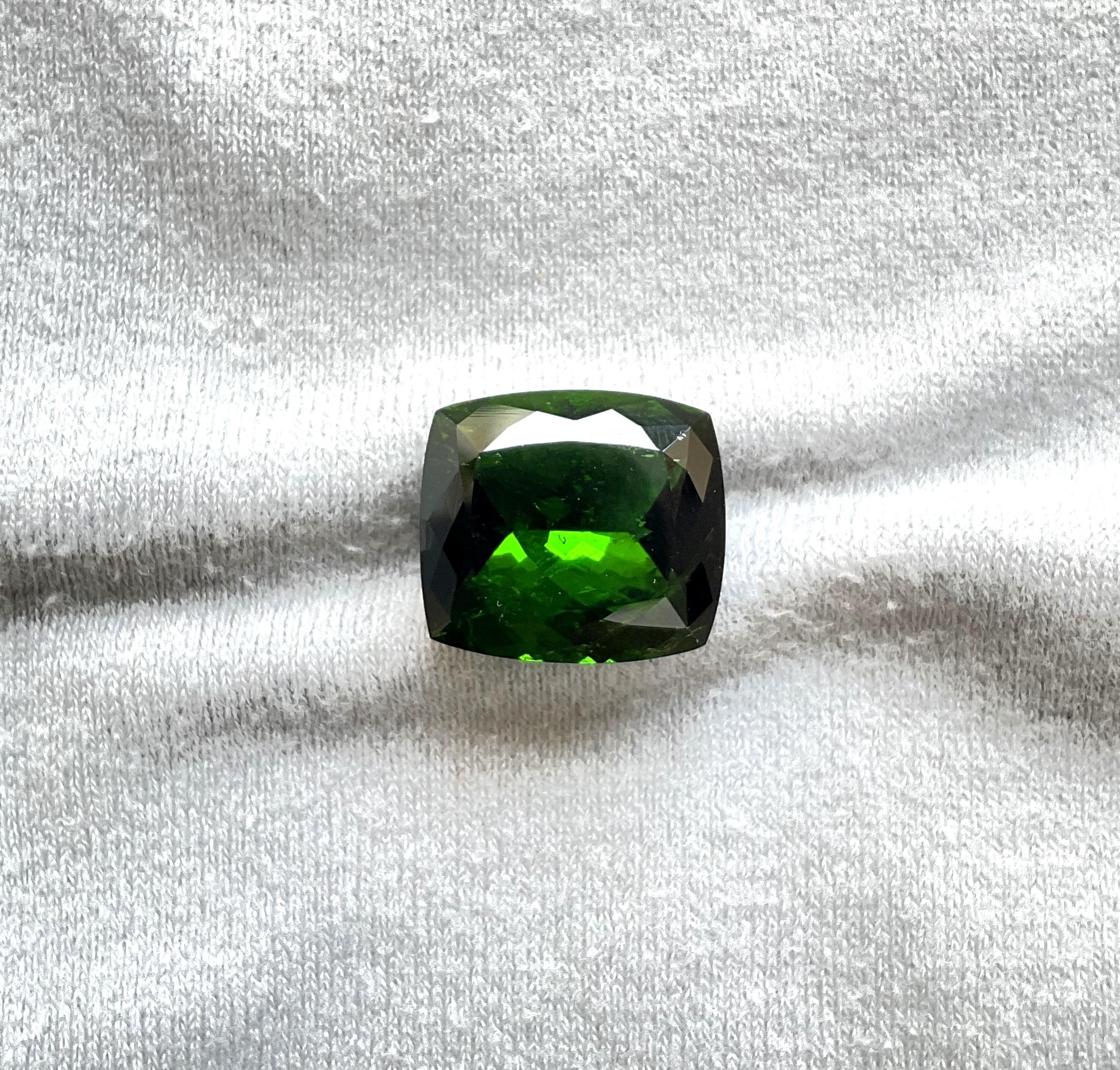 15.23 carats nigeria green tourmaline Top Quality Cushion Cut stone natural Gem In New Condition For Sale In Jaipur, RJ