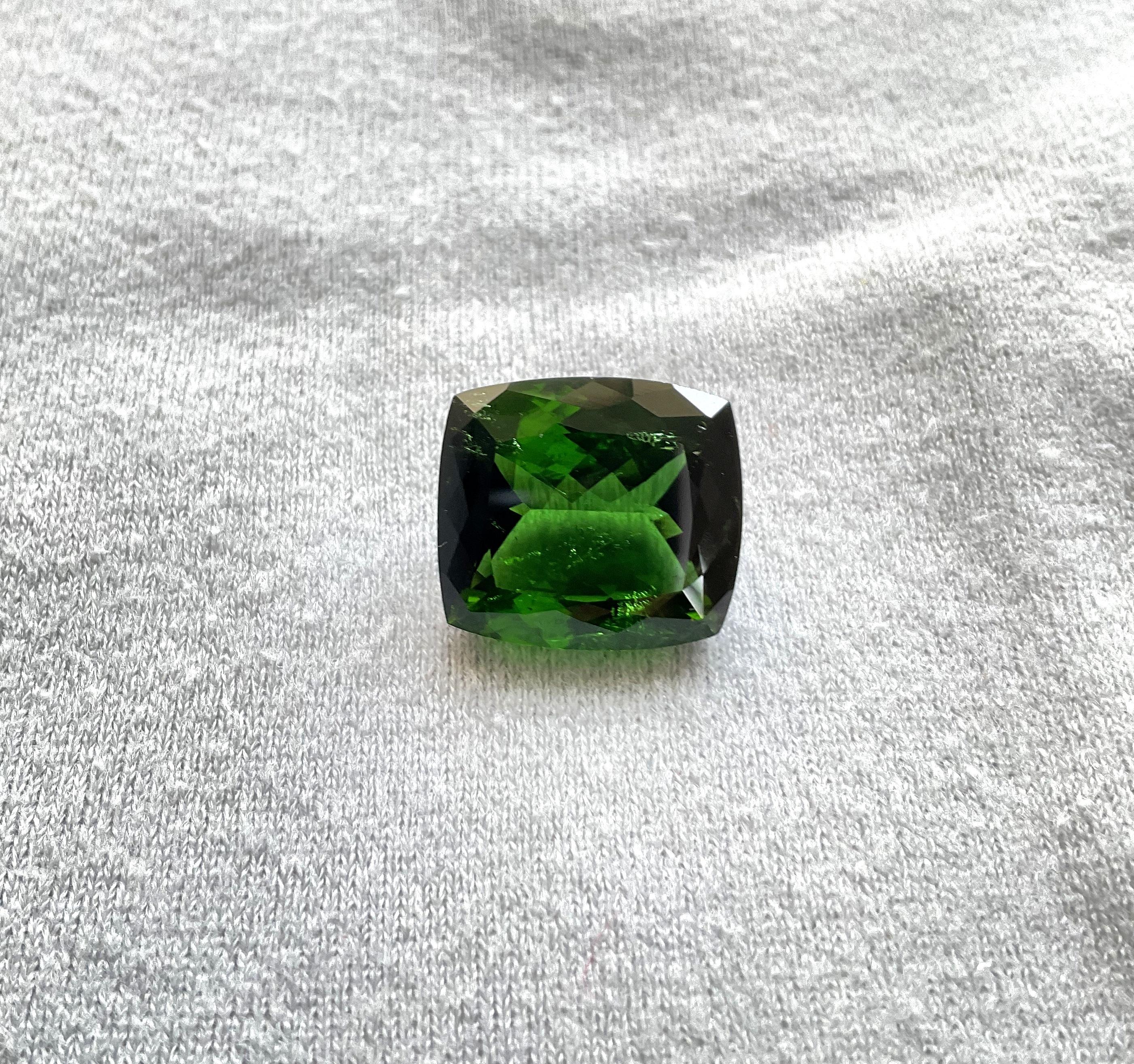 Women's or Men's 15.23 carats nigeria green tourmaline Top Quality Cushion Cut stone natural Gem For Sale