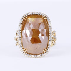 15.24 Carat Elongated Cushion Faceted Natural Opaque Diamond Cocktail Ring