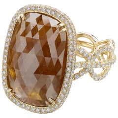 15.24 Carat Elongated Cushion Faceted Natural Opaque Diamond Cocktail Ring