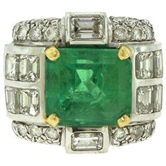 15.25 Carat Art Deco Emerald and Diamond 18 Karat White Gold Ring