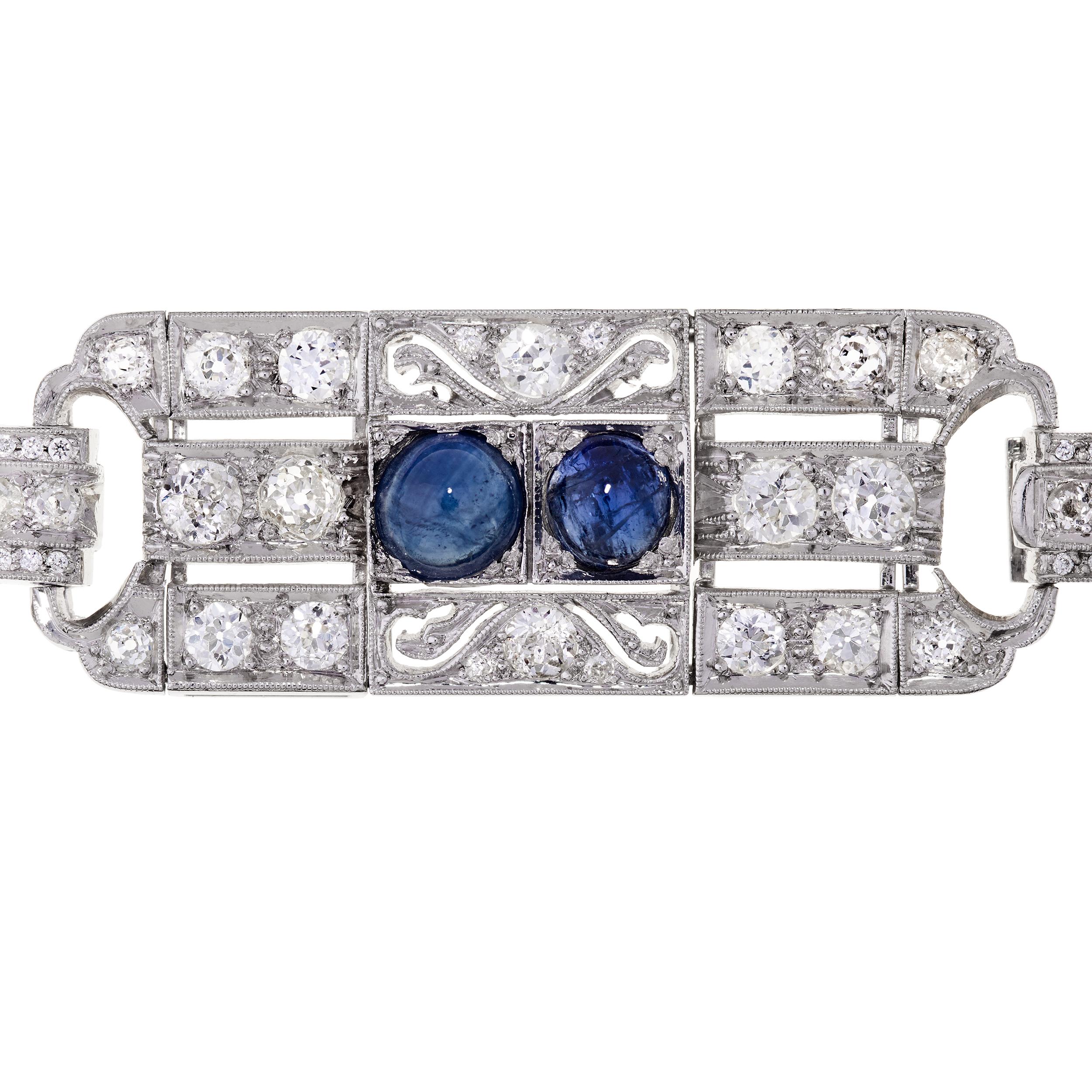 Bracelet Art déco en platine avec saphirs de 15,25 carats et diamants Excellent état - En vente à Charleston, SC