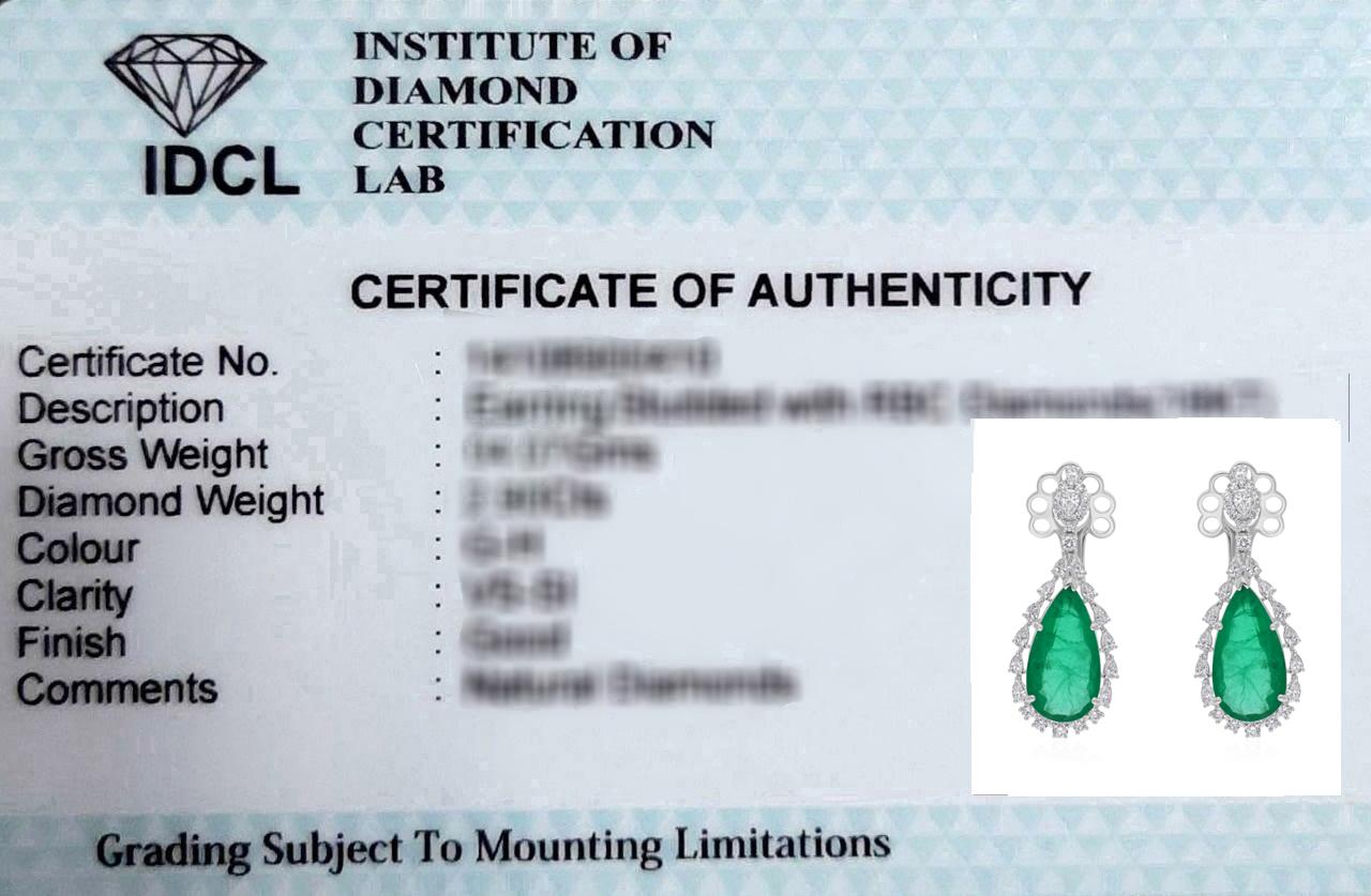 15,25 Karat sambischer Smaragd Ohrringe 2,01 Ct SI/H Diamant 18 Karat Weißgold im Zustand „Neu“ im Angebot in Diera, Dubai