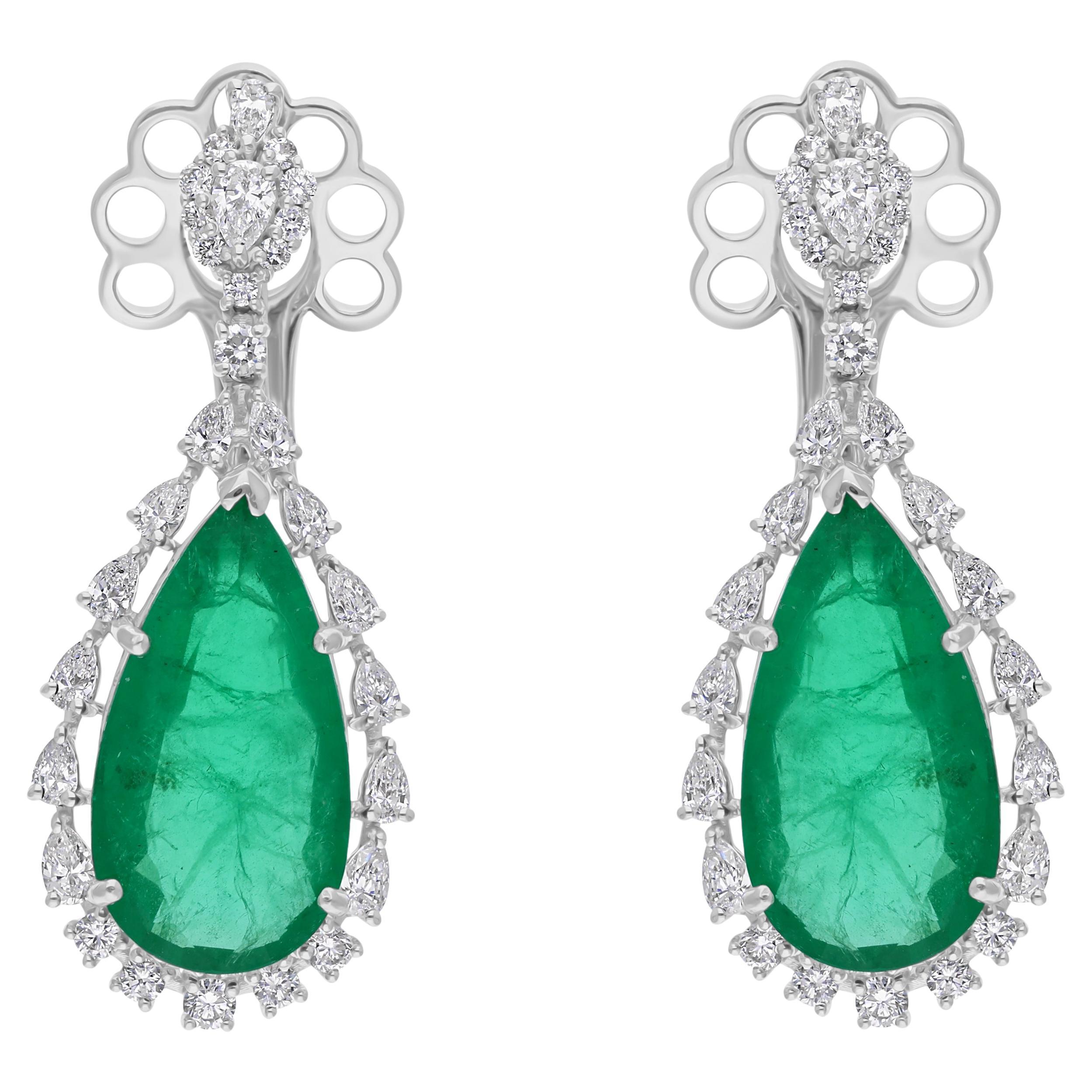 Pendientes Esmeralda de Zambia 15,25 Quilates 2,01 Quilates SI/H Diamante Oro Blanco 18 Quilates