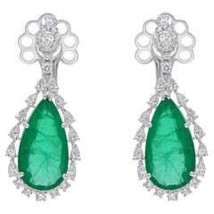 Orecchini di smeraldo dello Zambia da 15,25 carati 2,01 carati SI/H di diamante in oro bianco 18 carati