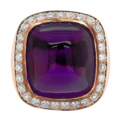 15.25 Carats Sugarloaf Amethyst Diamonds set in Satin finish 14K Rose Gold Ring