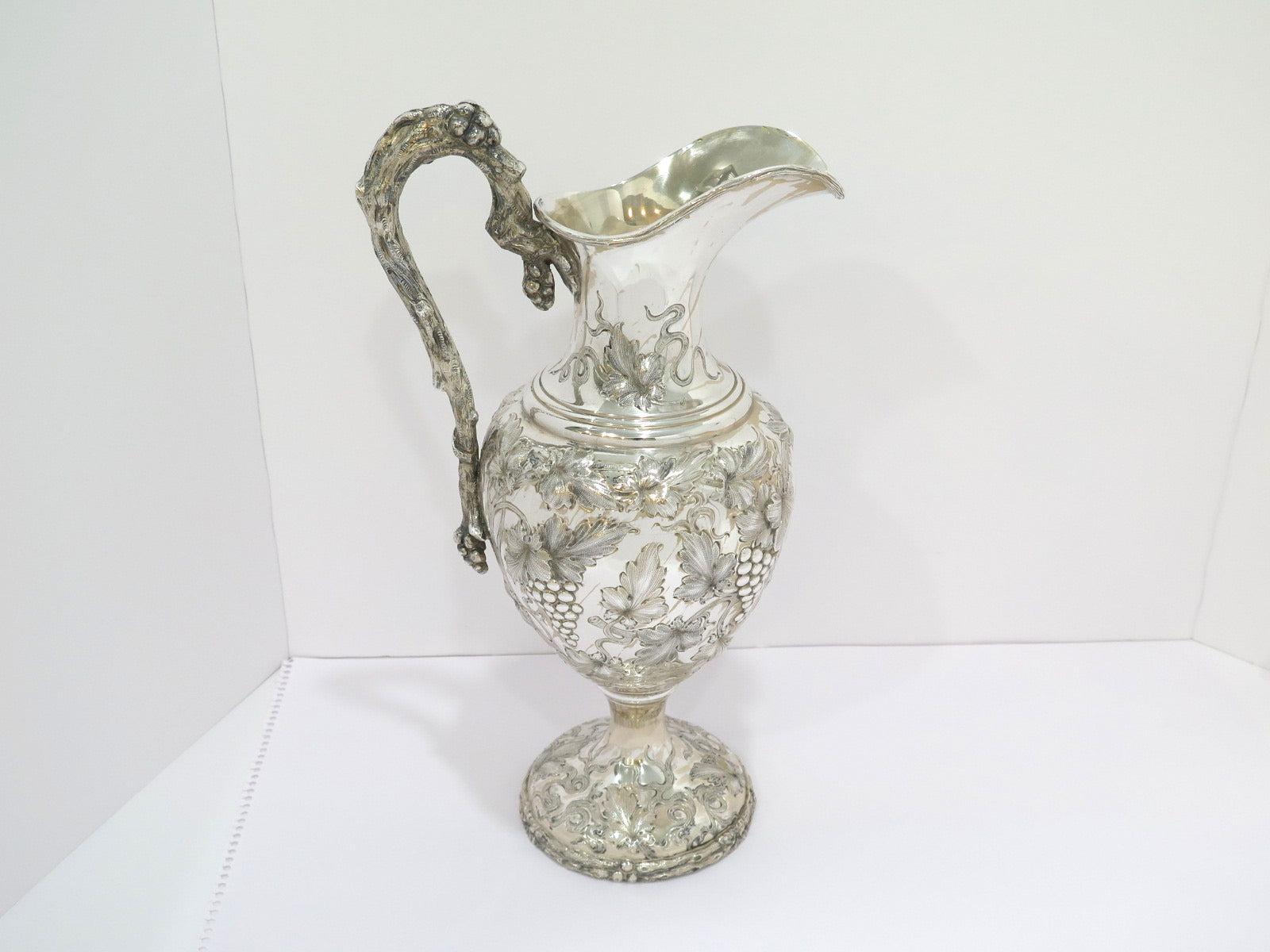 American Sterling Silver Schofield Antique Grapevine Repousse & Handle Pitcher For Sale