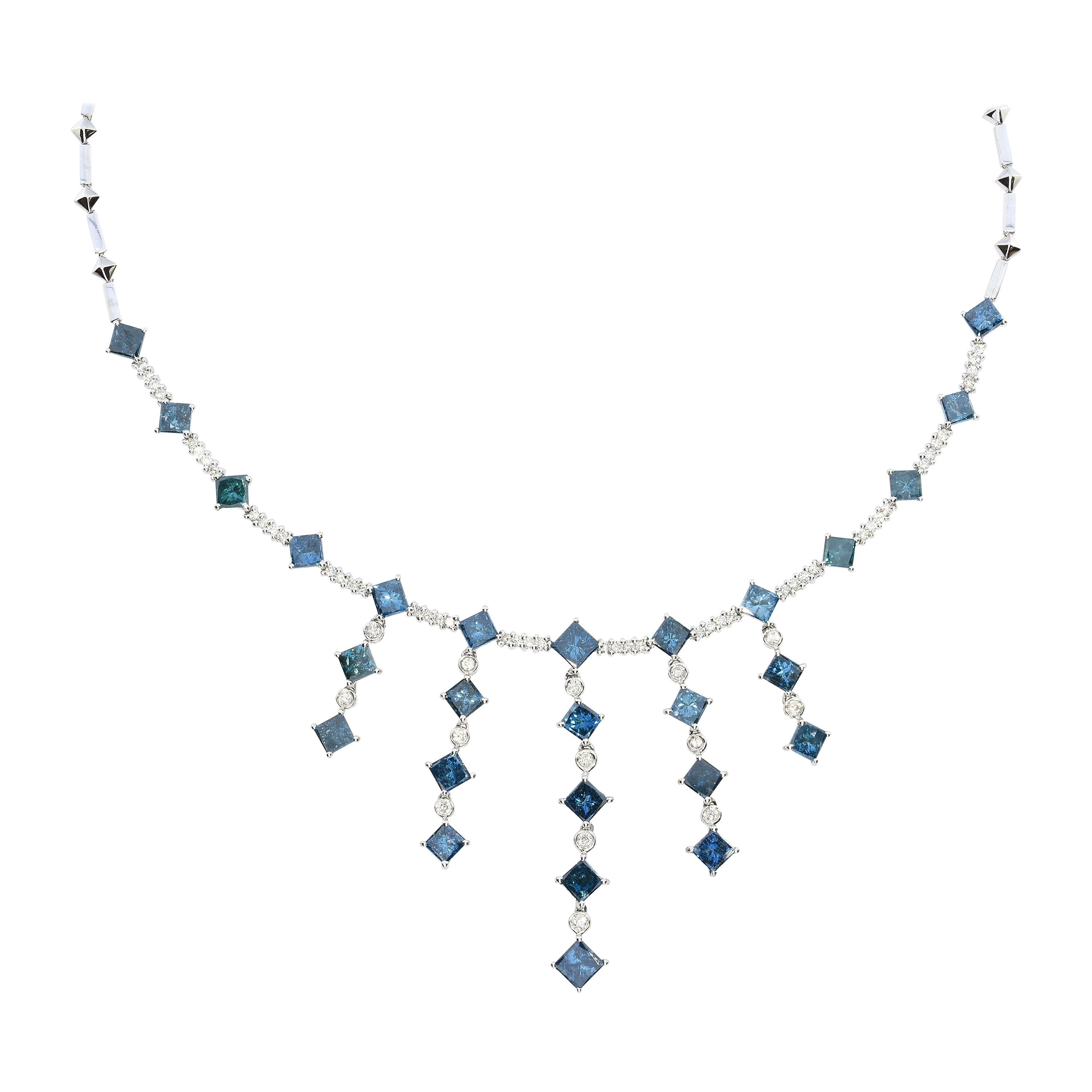 15.26 Carat White Diamond and (treated) Blue Diamond "Azul" Necklace
