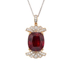 Sunita Nahata Rubellite Tourmaline 15.28ct. Pendant with Diamond in 18KYG.