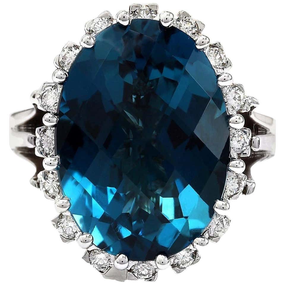 15.29 Carat Natural Topaz 18 Karat Solid White Gold Diamond Ring For ...