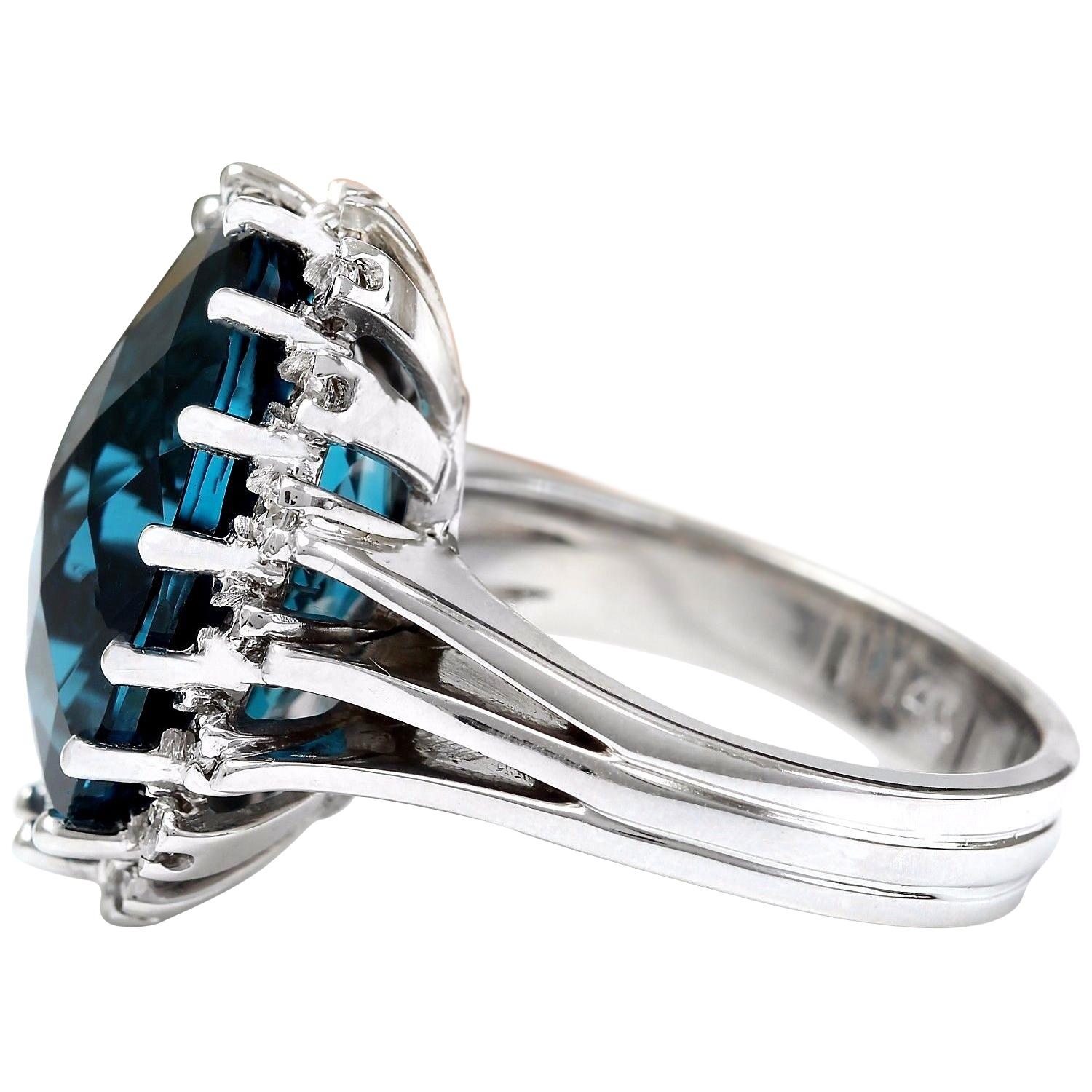 Oval Cut Natural Topaz Diamond Ring In 14 Karat Solid White Gold  For Sale