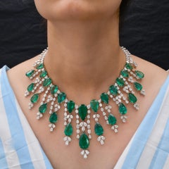 152.93Ct Zambian Emerald 53.78Ct Diamond Wedding Choker Necklace 14k White Gold