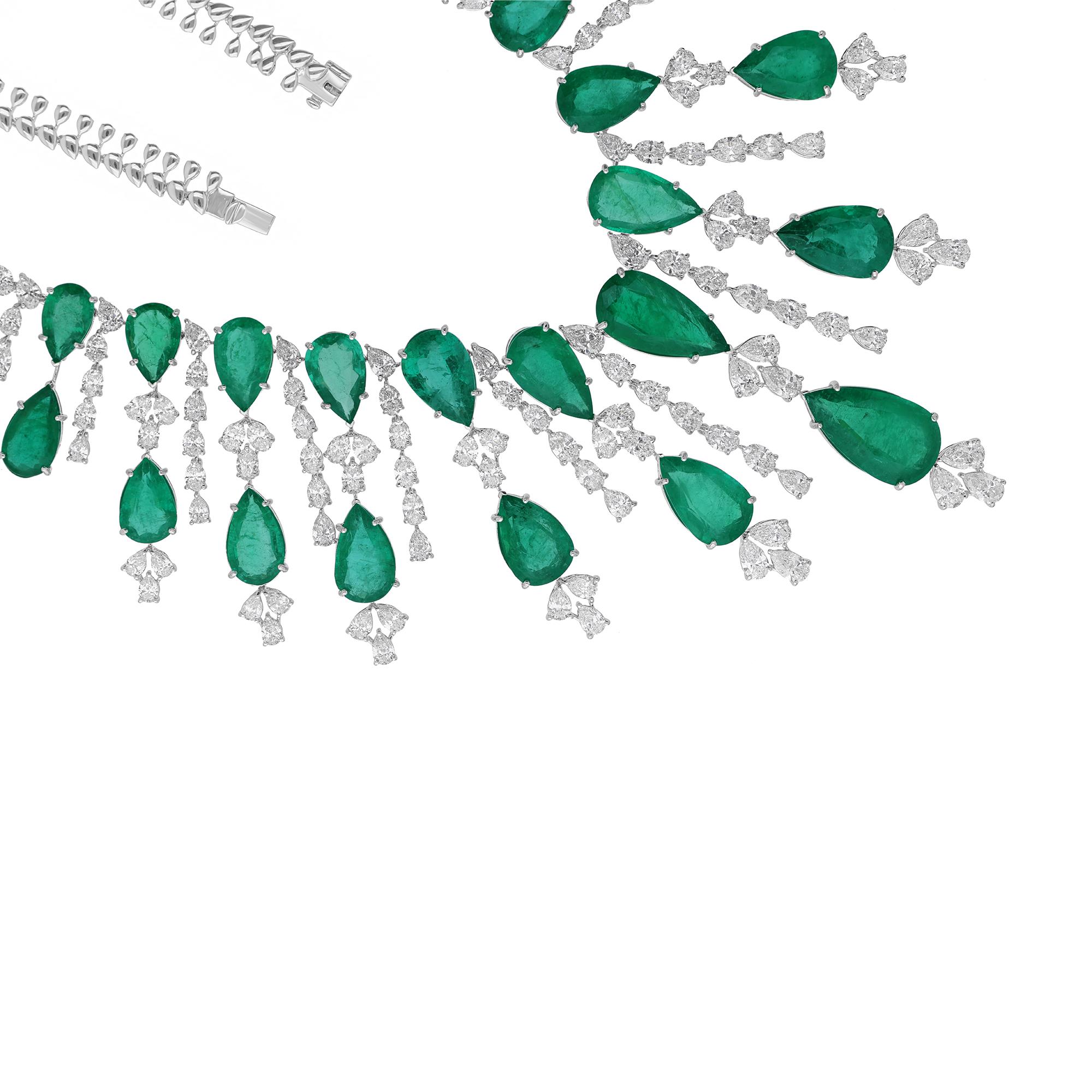 152,93 ct Esmeralda de Zambia 53,78 ct Diamante Collar Gargantilla Oro Blanco 18k Art Decó en venta
